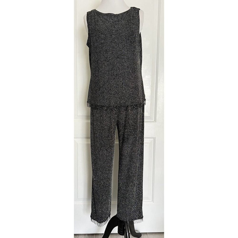 RONNIE NICOLE Beaded Glitter Top & Capri Pant Set Designer Party Cocktail 10 EUC